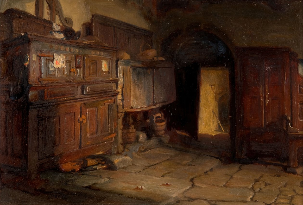 Wnętrze bretońskiej chaty, 1887. autorstwa Jonathon Pratt