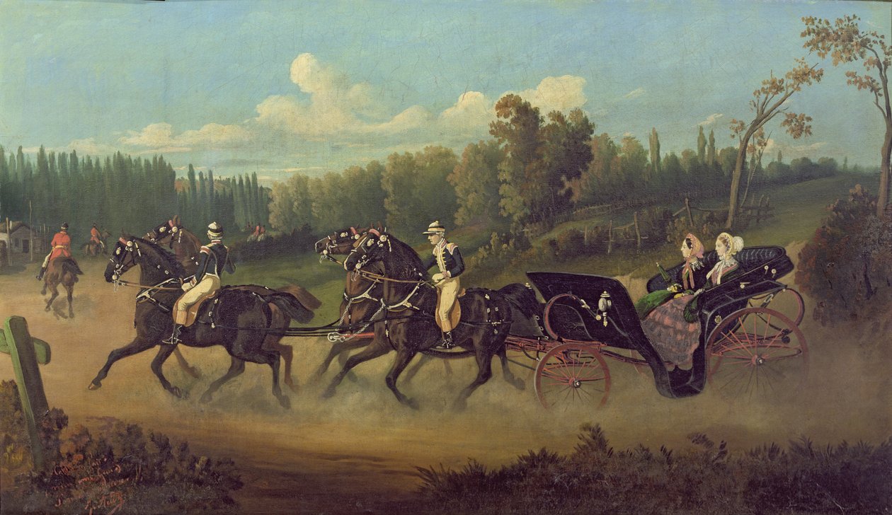 Cesarzowa Eugenia (1826-1920) i królowa Wiktoria (1819-1901) w parku w Compiegne autorstwa Jonny Audy