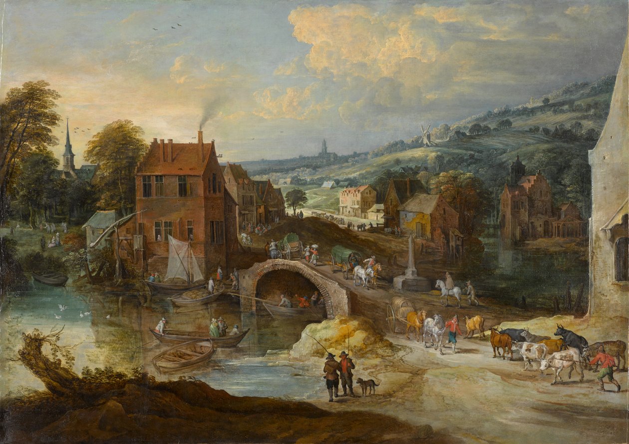 Pejzaż wiejski z mostem, ok. 1620 (olej na płótnie) autorstwa Joos or Josse de The Younger Momper
