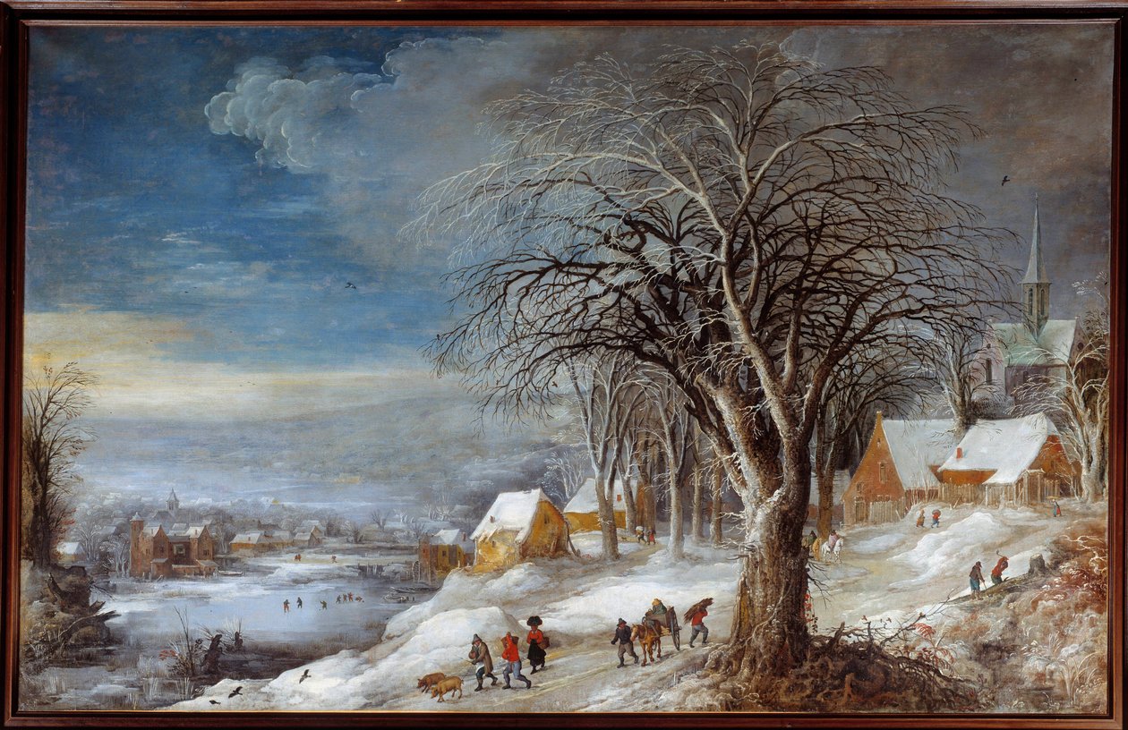 Zimowy krajobraz. Obraz Josse II Mompera (1564-1635) Ec. Bujda. autorstwa Joos or Josse de The Younger Momper