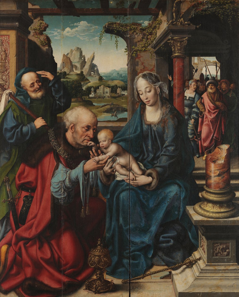 Cleve (przypisywany) - Pokłon Trzech Króli - środkowy panel, ok. 1515, Museo e Real Bosco di Capodimonte autorstwa Joos van Cleve