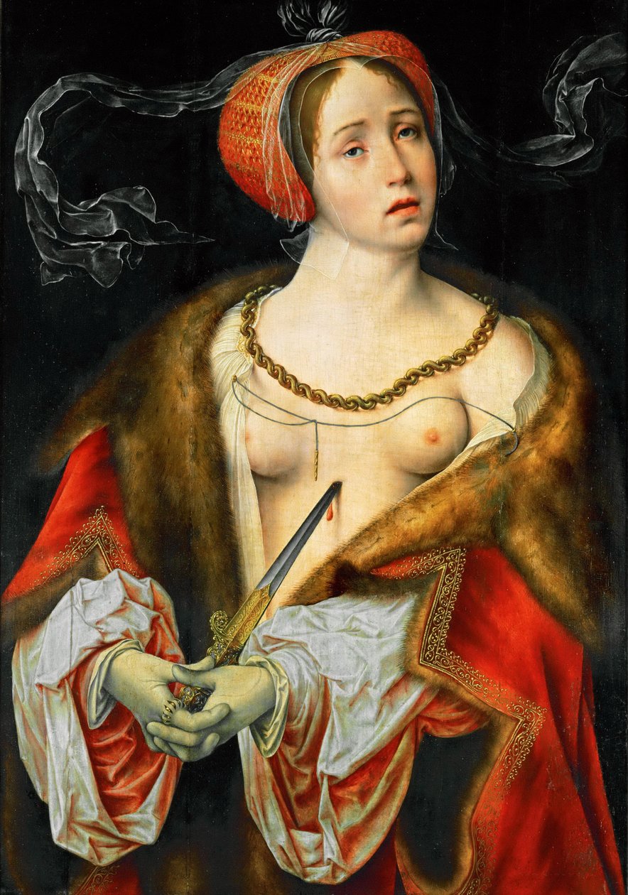Wczesna sztuka niderlandzka: Lucrece - Lucretia par Cleve, Joos van (ok. 1485-1540), ok. 1521-1525. Olej na drewnie, 75,7x53,9. Muzeum Historii Sztuki, Wiedeń autorstwa Joos van Cleve