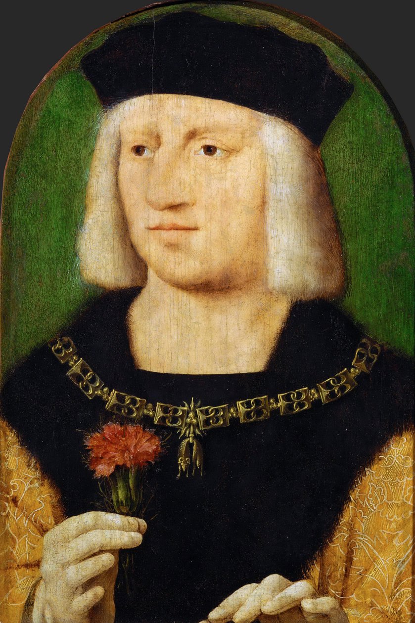 Wczesna sztuka niderlandzka: Portret cesarza Maksymiliana I (1459-1519) par Cleve, Joos van (ok. 1485-1540), ok. 1508. Olej na drewnie, 28,5x22,3. Muzeum Historii Sztuki, Wiedeń autorstwa Joos van Cleve