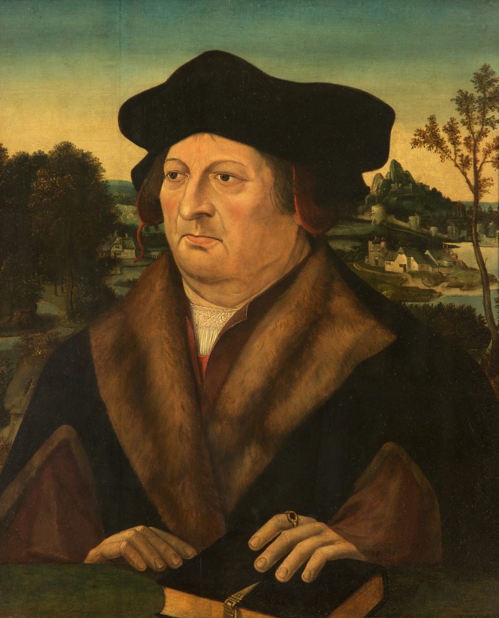 Portret dżentelmena w krajobrazie autorstwa Joos van Cleve