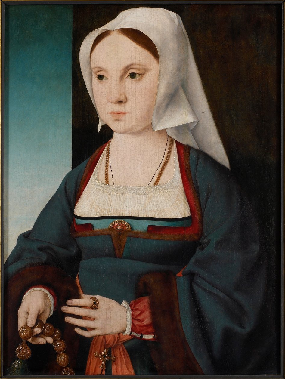 Portret młodej damy z różańcem, 1514-1519. autorstwa Joos van Cleve