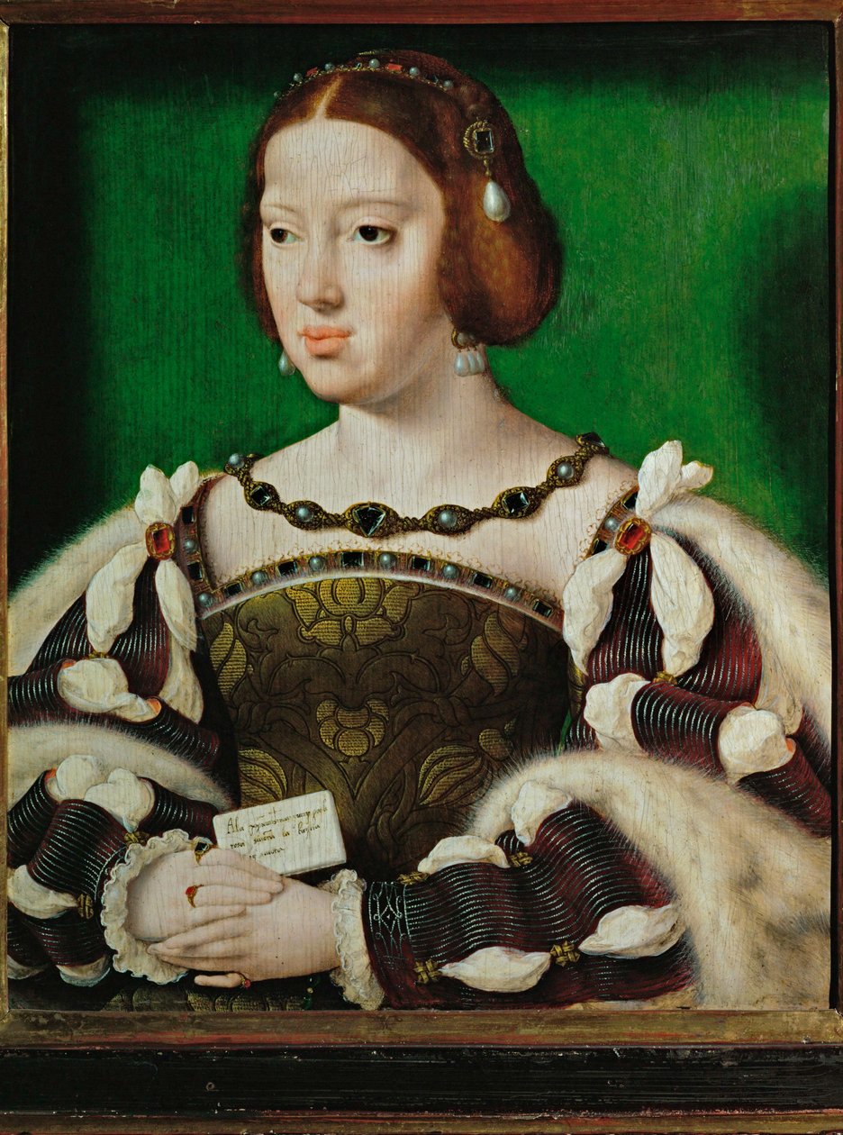 Królowa Eleonora Francuska, żona Franciszka I Francuskiego, córka Filipa Sprawiedliwego, siostra cesarza Karola V... (olej na drewnie dębowym) autorstwa Joos van Cleve