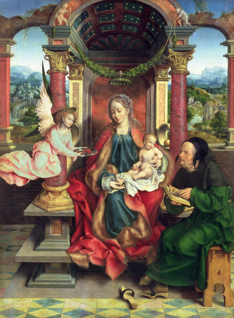 Święta Rodzina, środkowy panel tryptyku, ok. 1530 (panel) autorstwa Joos van Cleve