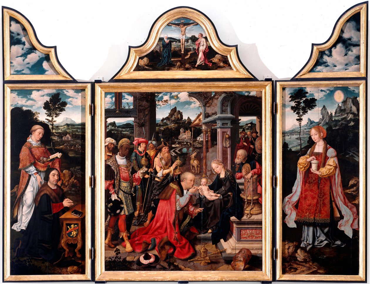 Tryptyk Adoracji Trzech Króli. Obraz na drewnie – Joos Van Cleve młody (1485-1540) 1515 Wym. 260x200 cm Geny, kościół San Donato autorstwa Joos van Cleve
