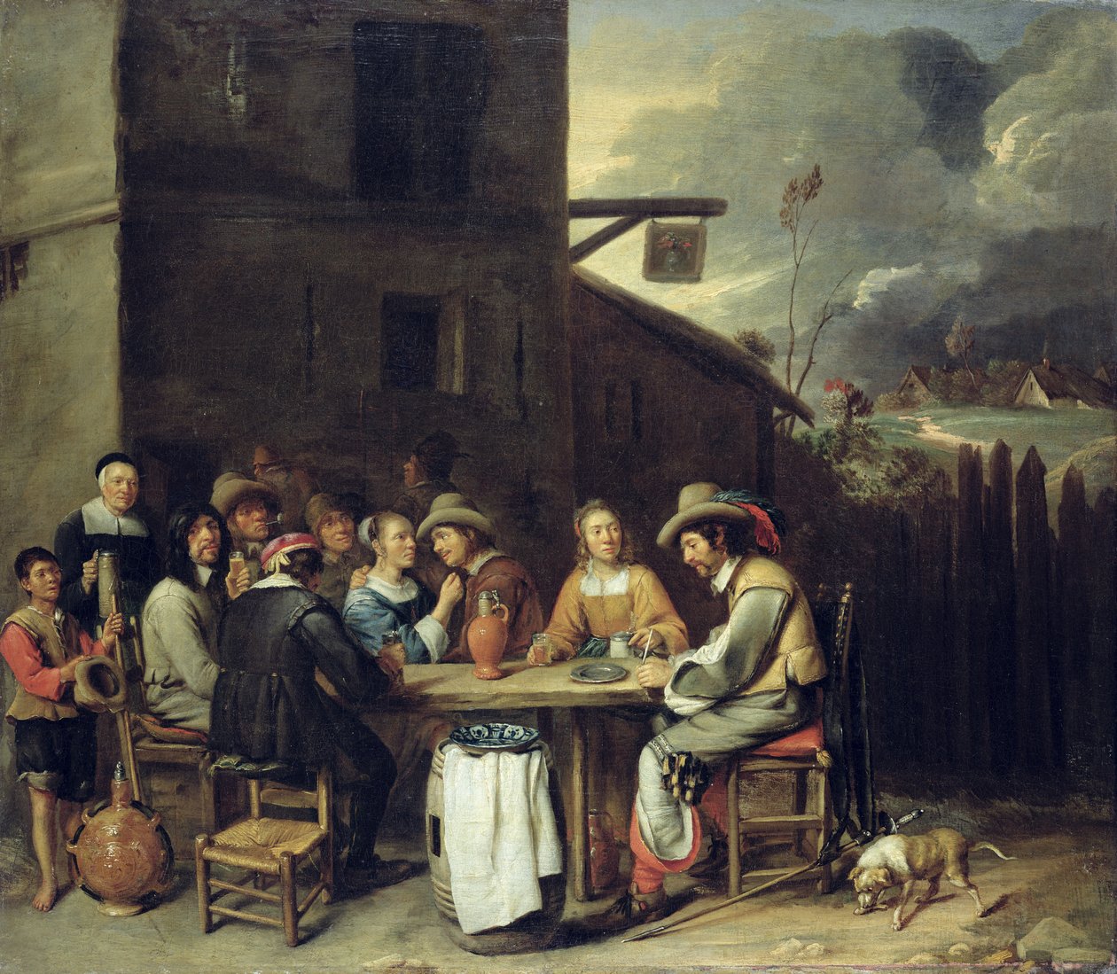 Towarzysze biesiada przed tawerną, 1640-50 autorstwa Joos van Craesbeeck