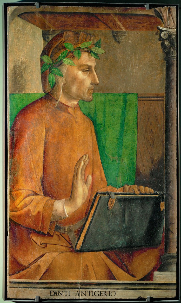 Dante Alighieri, poeta Z serii 28 portretów, namalowanych około 1475 roku dla studiolo Federigo da Montefeltre ... autorstwa Joos van Gent (fl.1460 75)