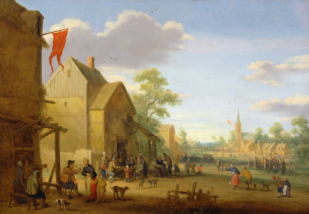 Wiejskie spotkanie z postaciami zebranymi na ulicy, 1624 autorstwa Joost Cornelisz. Droochsloot