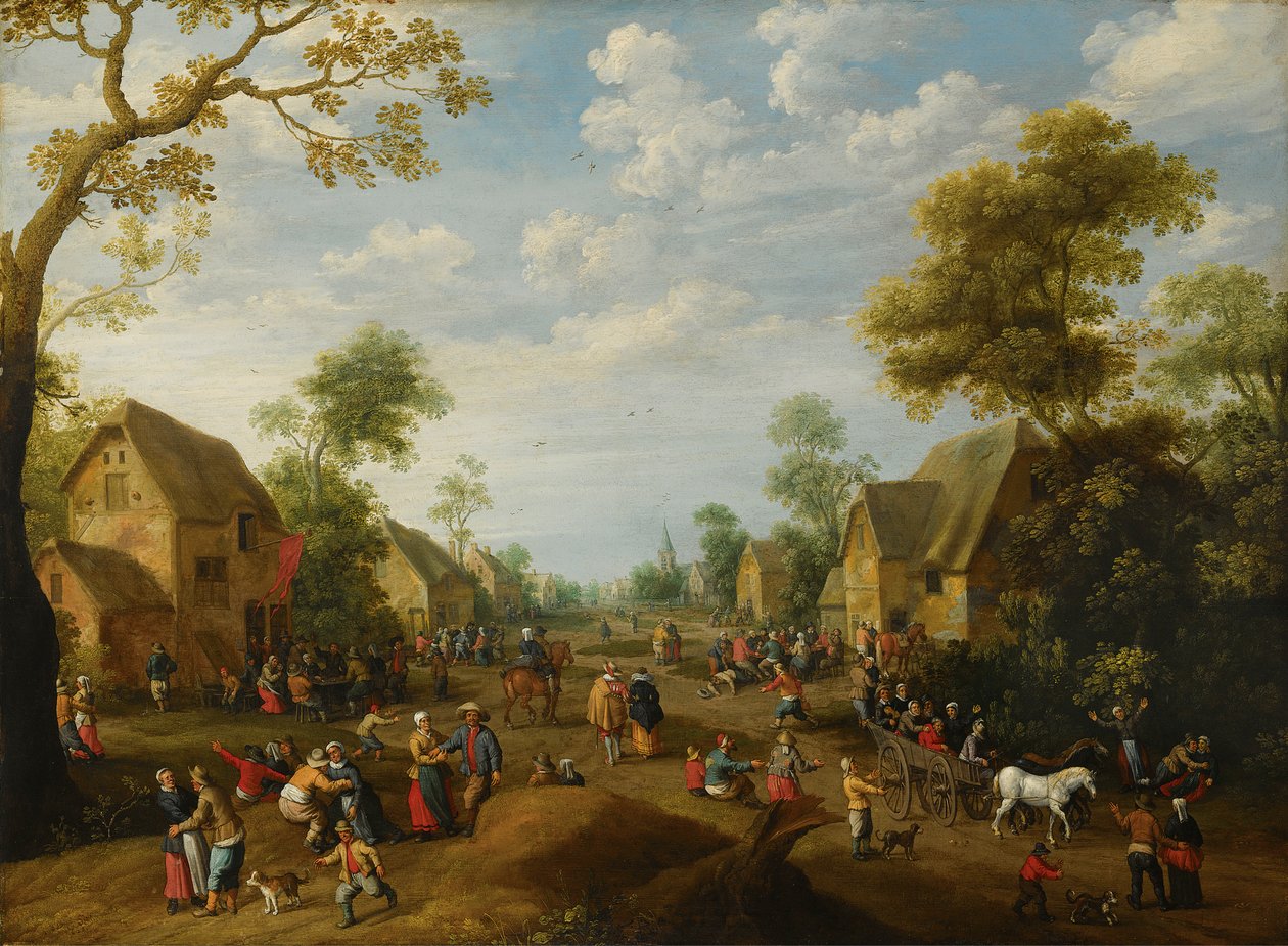 Wiejski kermesse z licznymi ucztującymi chłopami autorstwa Joost Cornelisz Droochsloot
