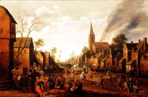Żołnierze plądrują wioskę autorstwa Joost Cornelisz. Droochsloot