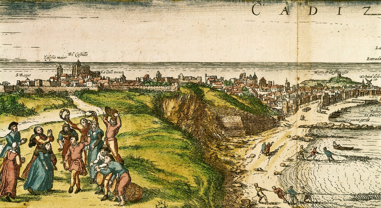 Kadyks, Hiszpania, akwaforta według rysunku Jorisa Hoefnagel autorstwa Joris (after) Hoefnagel