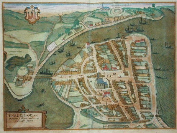 Mapa Ekelenforde z „Civitates Orbis Terrarum” Georga Brauna (1541-1622) i Fransa Hogenburga (1535-90), ok.1572 (kolorowa rycina) autorstwa Joris (after) Hoefnagel