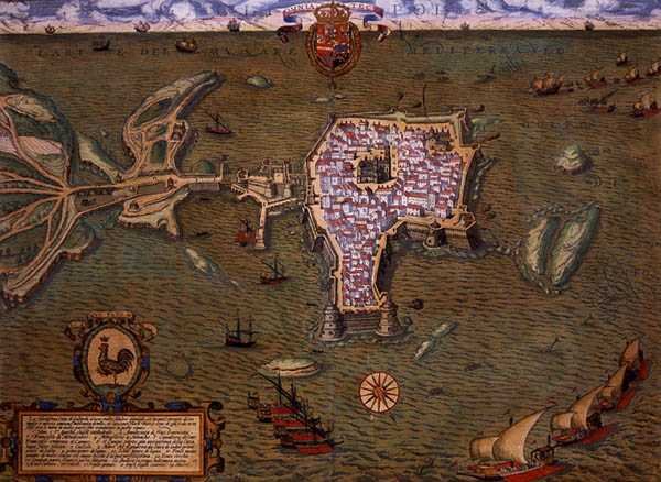 Mapa Gallipoli z „Civitates Orbis Terrarum” Georga Brauna (1541-1622) i Fransa Hogenberga (1535-90) c.1572-1617 (kolorowa rycina) autorstwa Joris (after) Hoefnagel