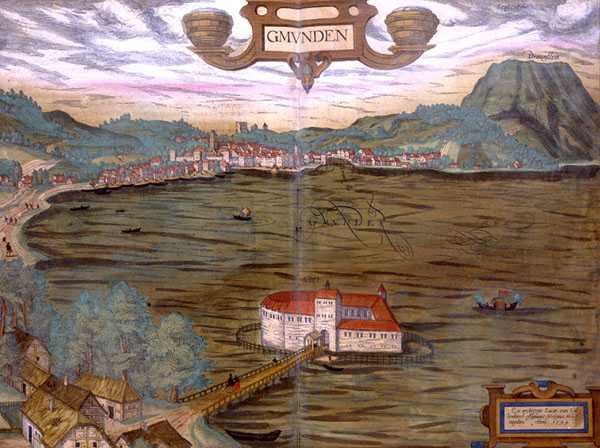 Mapa Gmunden z „Civitates Orbis Terrarum” Georga Brauna (1541-1622) i Fransa Hogenberga (1535-90) 1594 (kolorowa rycina) autorstwa Joris (after) Hoefnagel