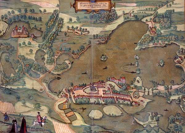 Mapa Plon z „Civitates Orbis Terrarum” Georga Brauna (1541-1622) i Fransa Hogenberga (1535-90) 1593 (kolorowa rycina) autorstwa Joris (after) Hoefnagel