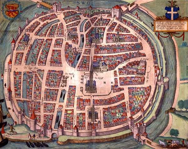 Mapa Solvaer z „Civitates Orbis Terrarum” Georga Brauna (1541-1622) i Fransa Hogenberga (1535-90) c.1572-1617 (kolorowa rycina) autorstwa Joris (after) Hoefnagel