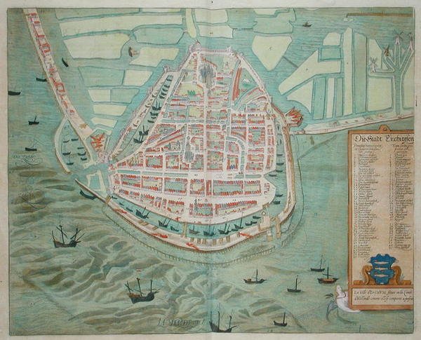 Plan Enchunsen, z „Civitates Orbis Terrarum” Georga Brauna (1541-1622) i Fransa Hogenburga (1535-90), ok.1572 (kolorowa rycina) autorstwa Joris (after) Hoefnagel