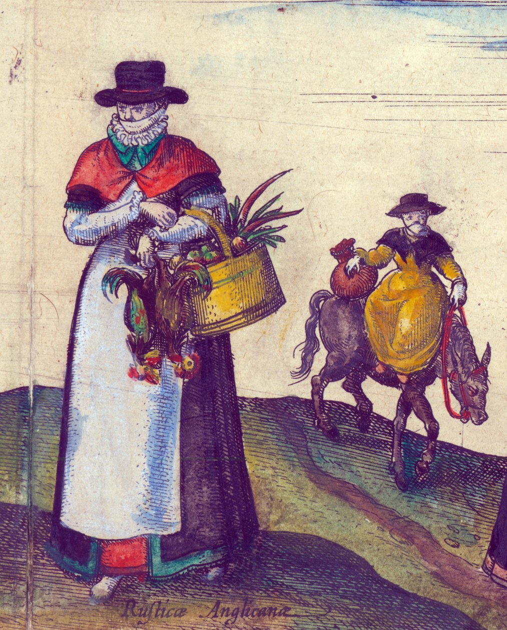 Wieśniacy idący na targ, 1598 ręcznie kolorowany miedziany detal 324184 autorstwa Joris Hoefnagel