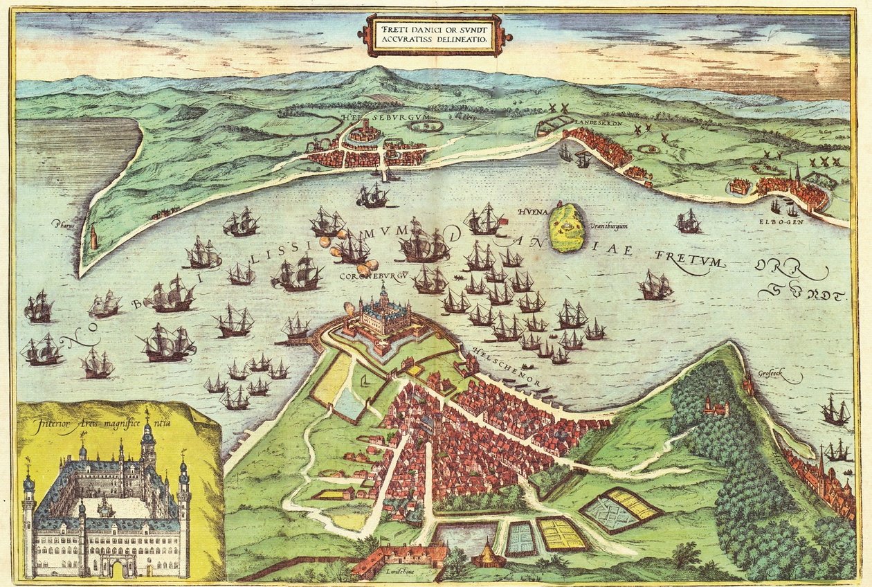 Elsynor, Dania, ze Stanów Zjednoczonych Ameryki przez Georga Brauna (1541-1622) i Fransa Hogenburga (1535-90), ok.1572 autorstwa Joris Hoefnagel