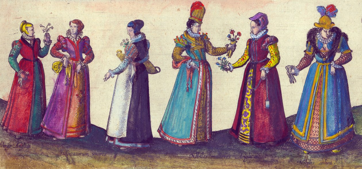 Angielki epoki elżbietańskiej, 1598 (ręcznie kolorowane miedzioryty) autorstwa Joris Hoefnagel