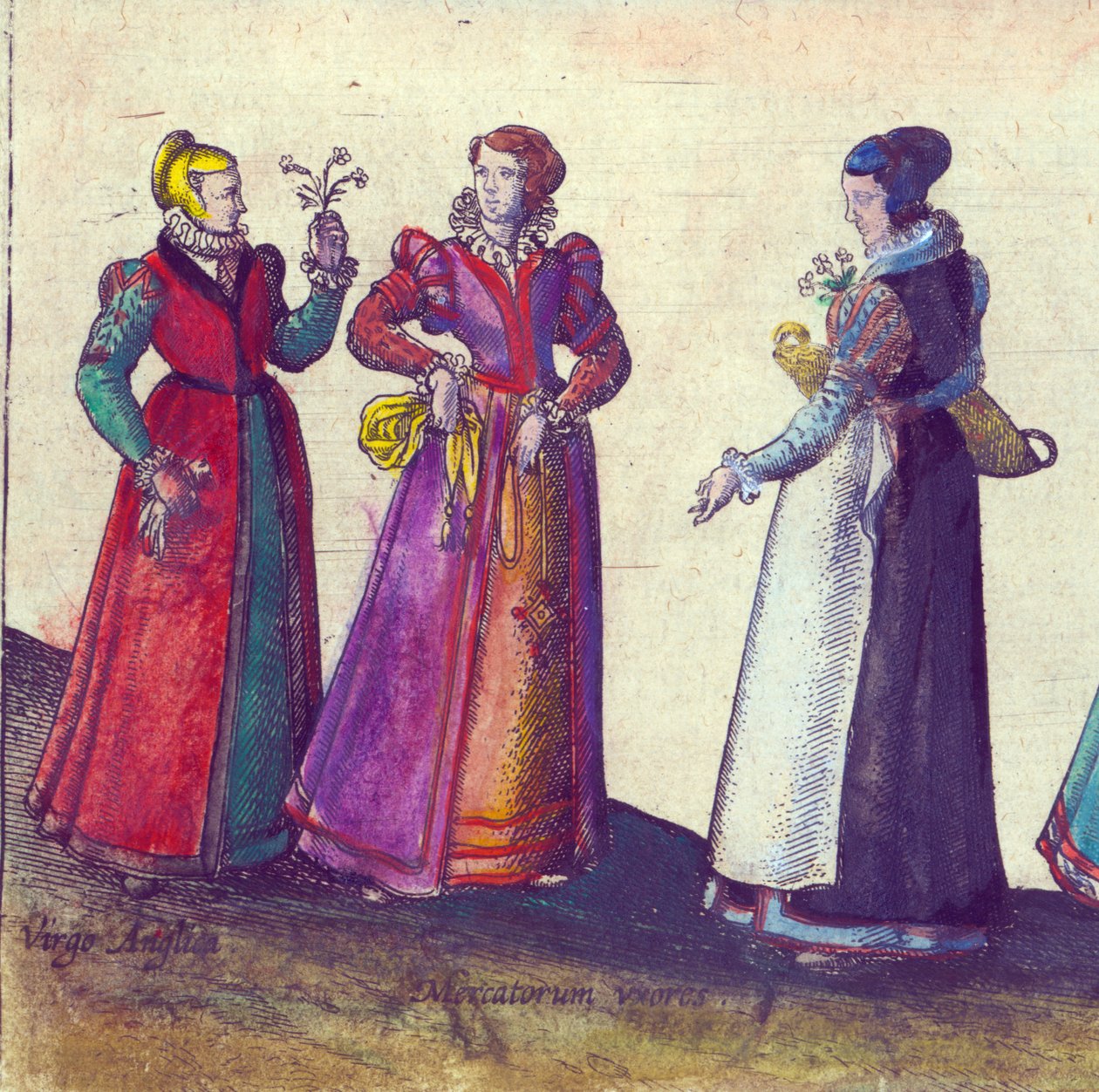 Angielki epoki elżbietańskiej, 1598 (ręcznie kolorowane miedzioryty) autorstwa Joris Hoefnagel