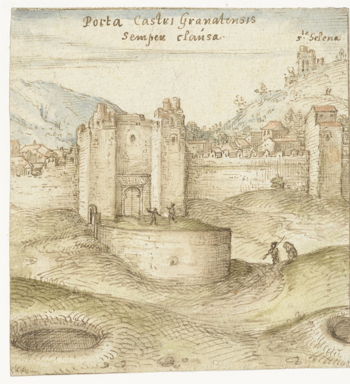 Zamknięta brama do zamku (Alhambra) w Granadzie autorstwa Joris Hoefnagel