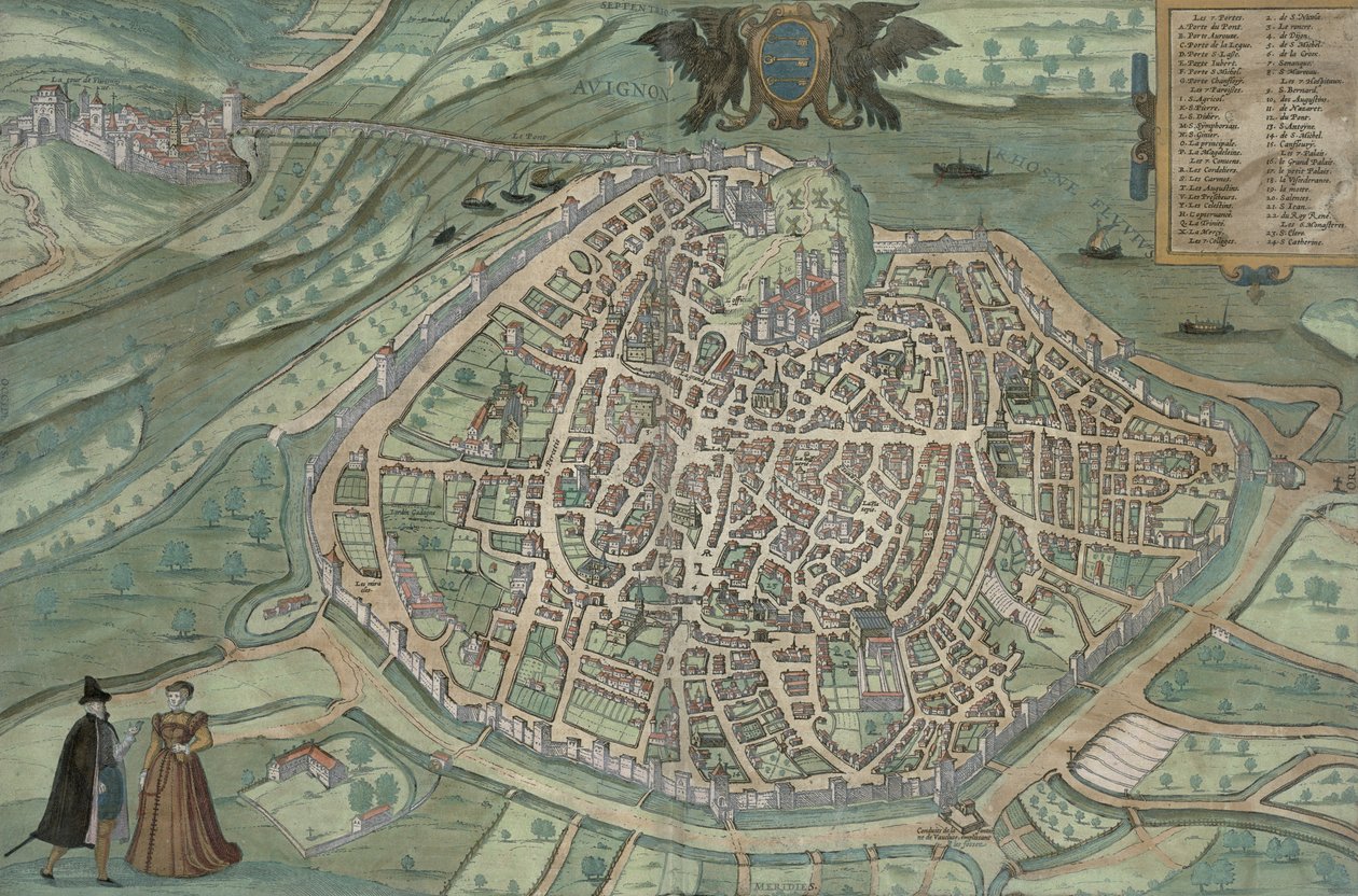 Mapa Awinionu, z „Civitates Orbis Terrarum” Georga Brauna (1541-1622) i Fransa Hogenberga, ok. 1572 (kolorystyka) autorstwa Joris Hoefnagel