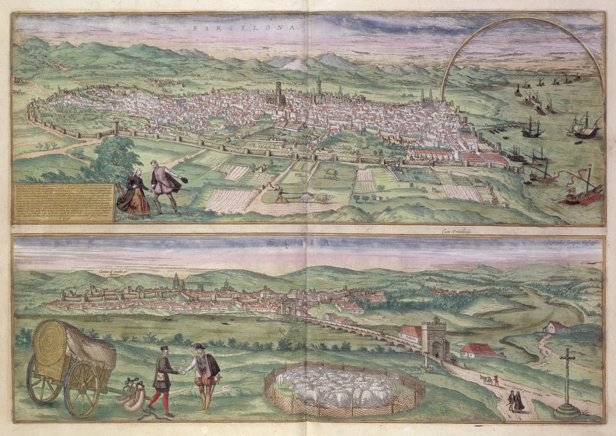Mapa Barcelony z „Civitates Orbis Terrarum” Georga Brauna (1541-1622) i Fransa Hogenberga (1535-90), 1567 autorstwa Joris Hoefnagel