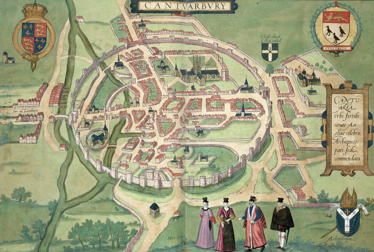 Mapa Canterbury, z „Cities of the World” Georga Brauna (1541-1622) i Fransa Hognenberga (1535-90) c.1572-1617 autorstwa Joris Hoefnagel