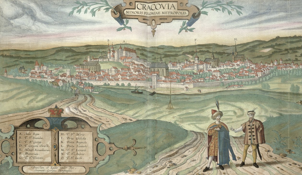 Plan Krakowa z „Miast Świata” Georga Brauna (1541-1622) i Fransa Hogenberga (1535-90), ok.1572 autorstwa Joris Hoefnagel