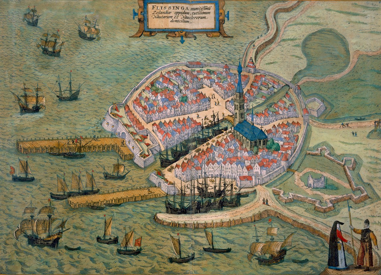 Mapa Flissinga z „Civitates Orbis Terrarum” Georga Brauna (1541-1622) i Fransa Hogenberga (1535-90) c.1572-1617 autorstwa Joris Hoefnagel