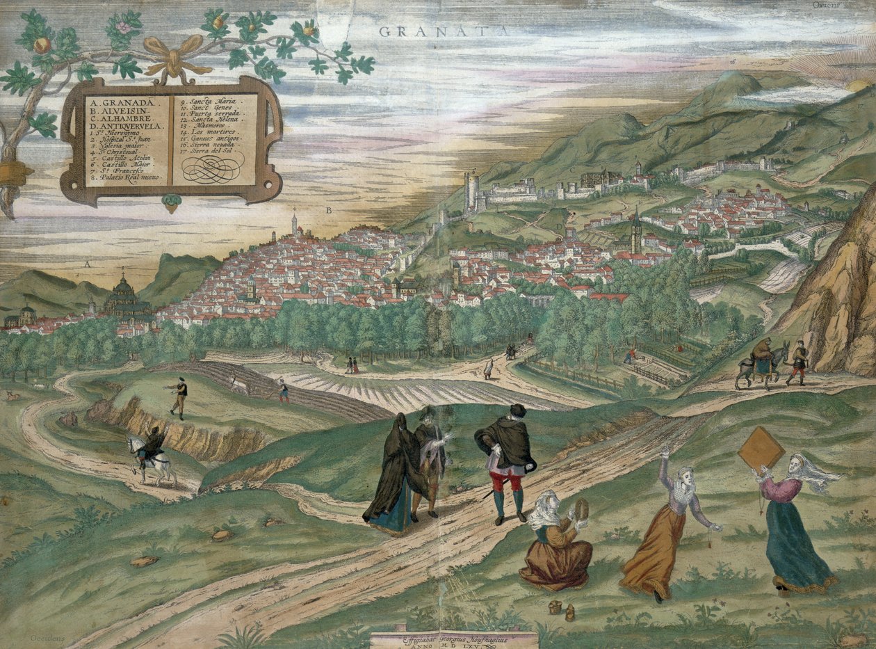 Mapa Granady, z „Civitates Orbis Terrarum”, tom I numer 4, autorstwa Georga Brauna (1541-1622) i Fransa Hogenberga (1535-90), 1565 autorstwa Joris Hoefnagel