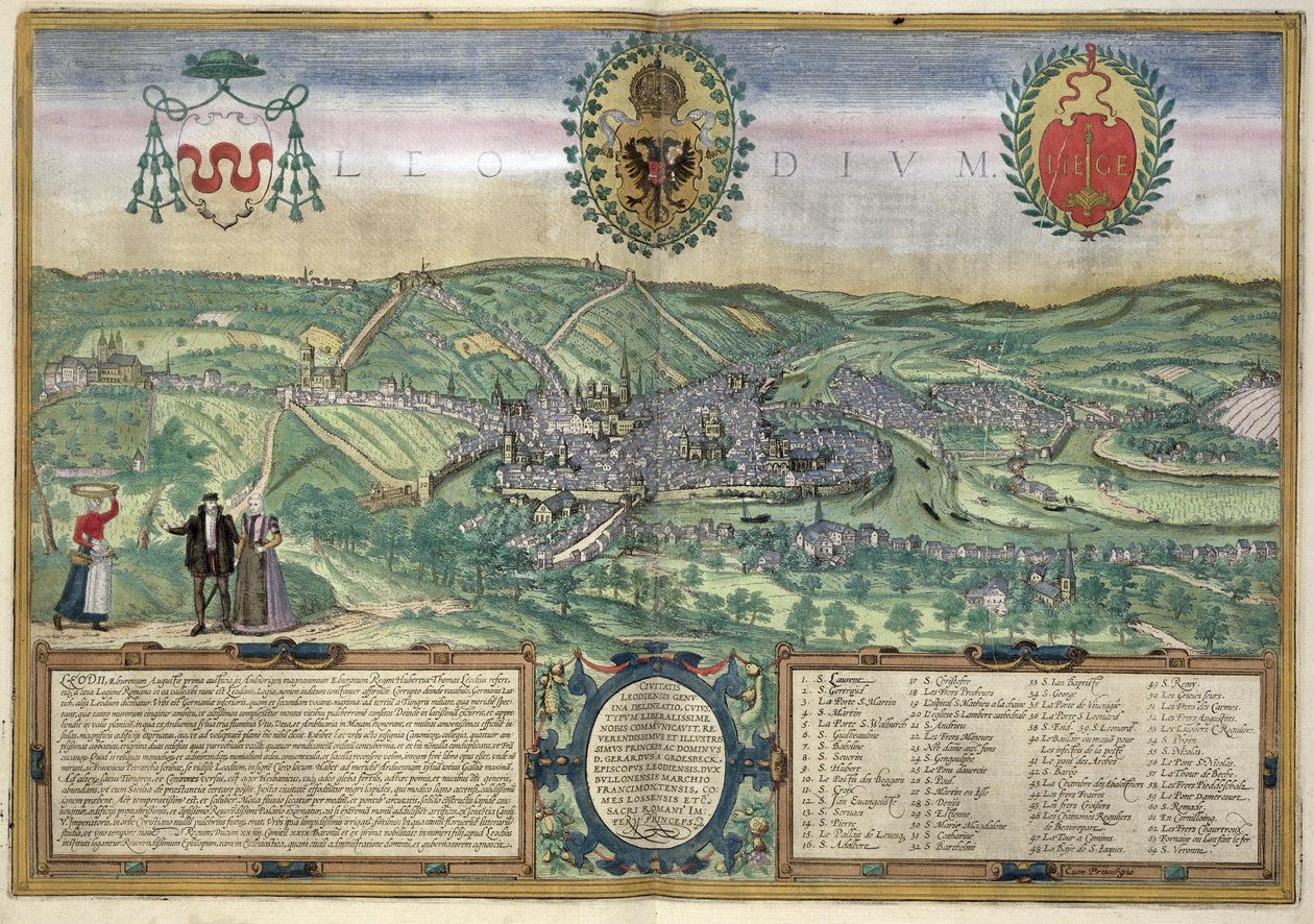 Mapa Liege, z "Civitates Orbis Terrarum" autorstwa Georga Brauna (1541-1622) i Fransa Hogenburga (1535-90), ok. 1572 r. autorstwa Joris Hoefnagel