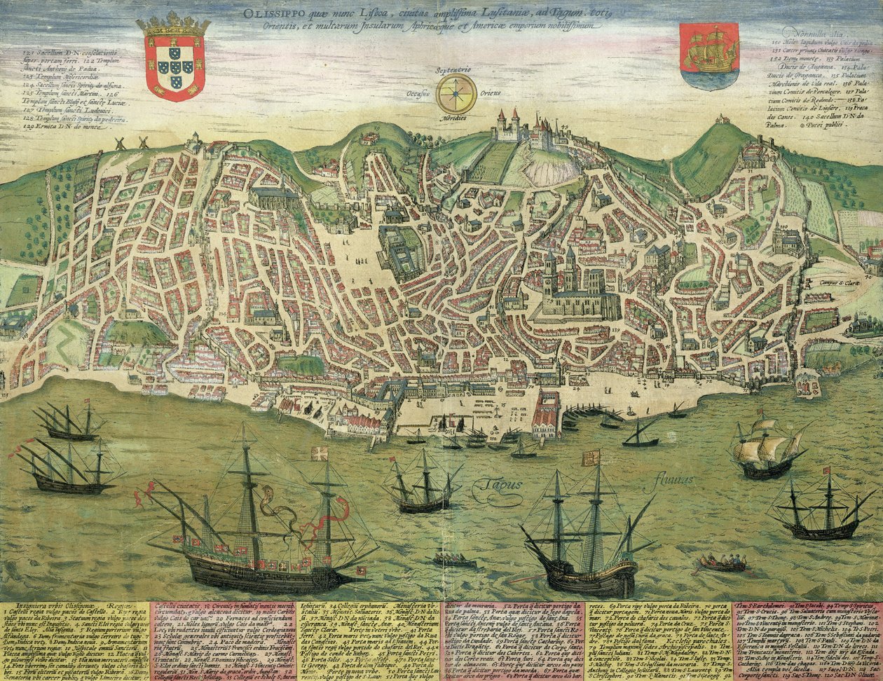 Mapa Lizbony z „Civitates Orbis Terrarum” Georga Brauna (1541-1622) i Fransa Hogenberga (1535-90), ok.1572 autorstwa Joris Hoefnagel