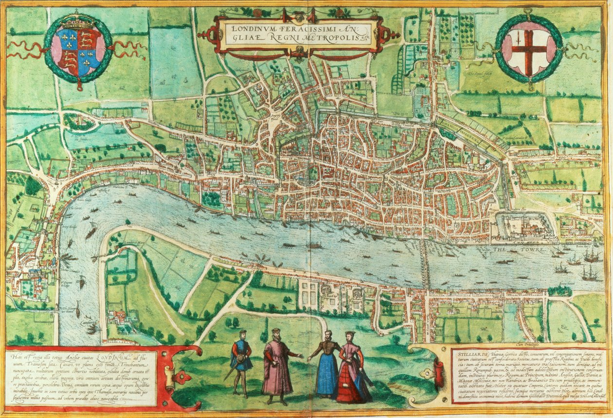 Mapa Londynu z „Civitates Orbis Terrarum”, autorstwa Georga Brauna (1542-1622) i Fransa Hogenburga (1635-90), ok.1572 (patrz także 51896 i 66112) autorstwa Joris Hoefnagel