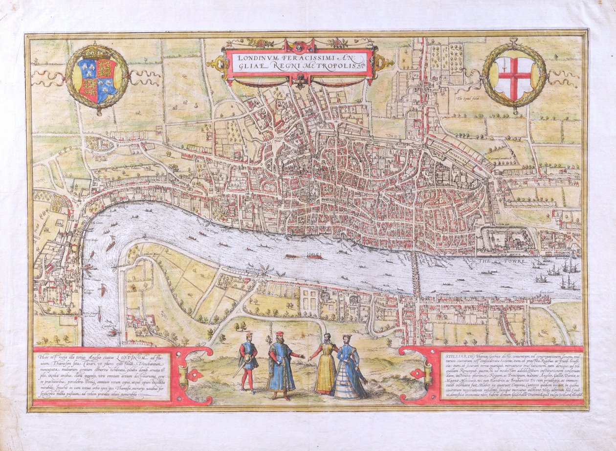Mapa Londynu z Civitates Orbis Terrarum, autorstwa Georga Brauna (1542-1622) i Fransa Hogenburga (1635-90), ok. 1572 (patrz także 51896 i 58543) autorstwa Joris Hoefnagel