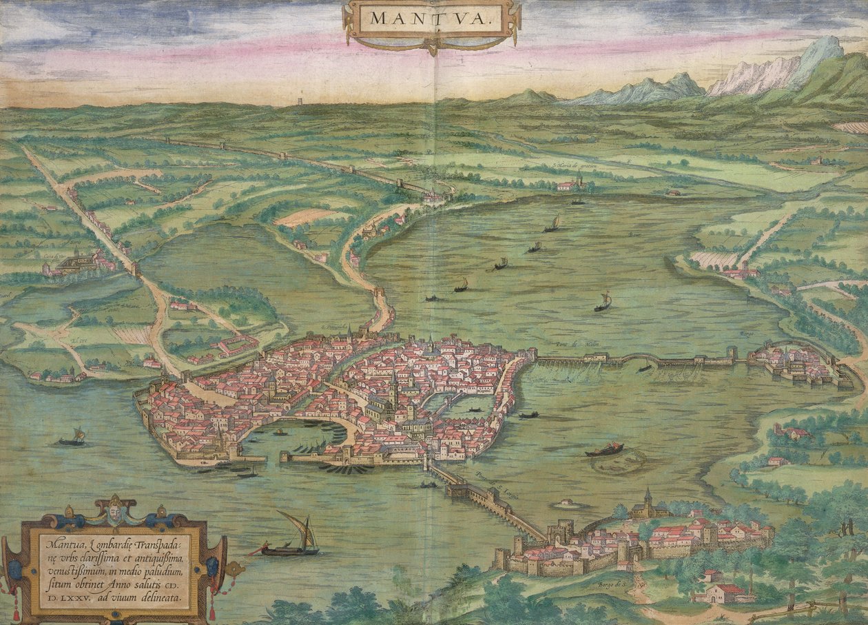 Mapa Mantui z „Civitates Orbis Terrarum” Georga Brauna (1541-1622) i Fransa Hogenberga (1535-90), 1575 autorstwa Joris Hoefnagel