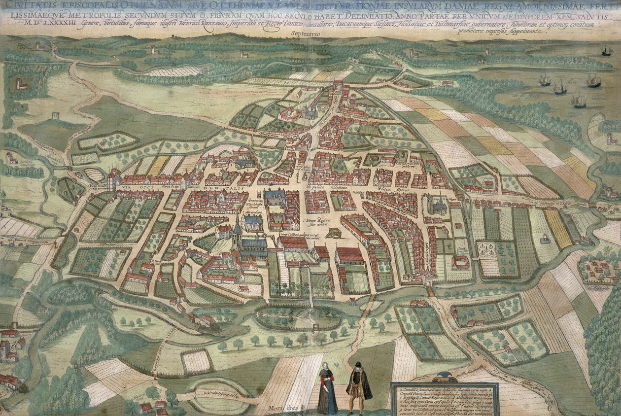 Mapa Odense, z "Civitates Orbis Terrarum" Georga Brauna (1541-1622) i Fransa Hogenberga (1535-90) 1597 autorstwa Joris Hoefnagel