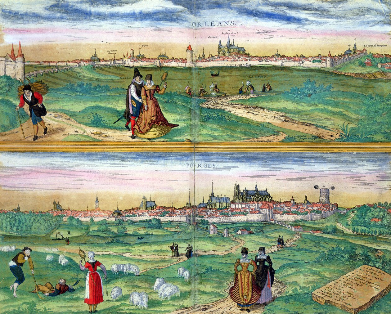 Mapa Orleanu i Bourges, z „Civitates Orbis Terrarum” Georga Brauna (1541-1622) i Fransa Hogenberga (1535-90), ok. 1572 autorstwa Joris Hoefnagel