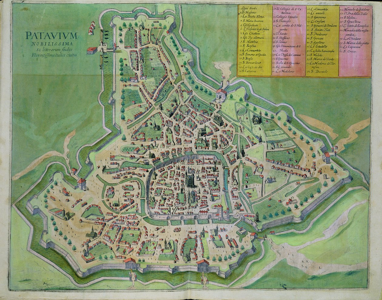 Mapa Padwy z „Civitates Orbis Terrarum” Georga Brauna (1541-1622) i Fransa Hogenberga (1535-90) c.1572-1617 autorstwa Joris Hoefnagel
