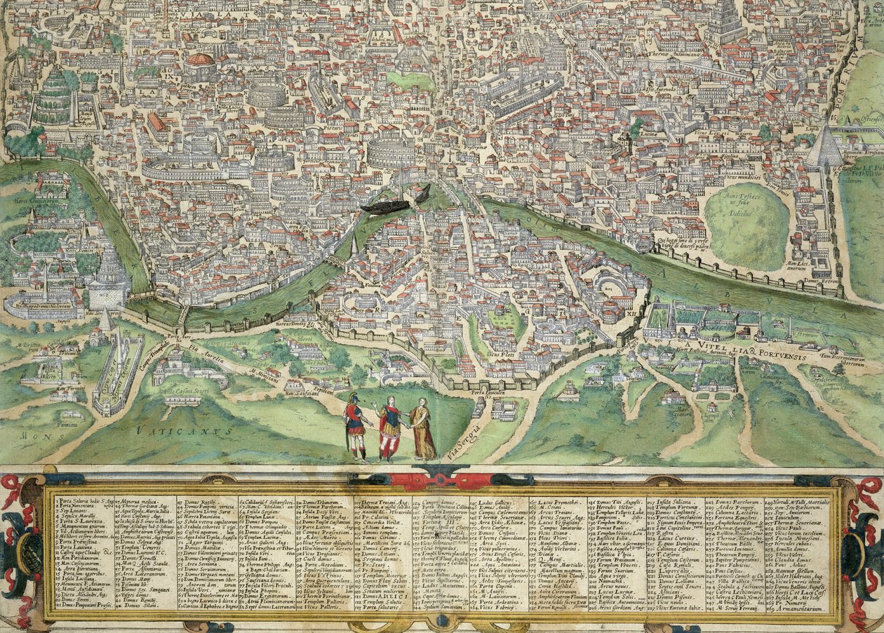 Mapa Rzymu z „Civitates Orbis Terrarum” autorstwa Georga Brauna (1541-1622) i Fransa Hogenberga (1535-90) c.1572-1617 (zob. 138955) autorstwa Joris Hoefnagel