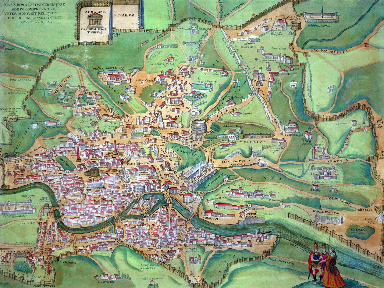 Mapa Rzymu z „Civitates Orbis Terrarum” Georga Brauna (1541-1622) i Fransa Hogenberga (1535-90), 1570 autorstwa Joris Hoefnagel