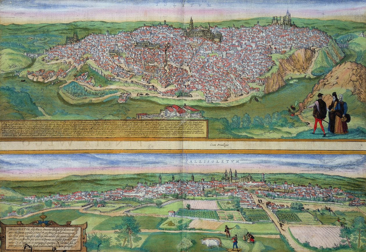 Mapa Toledo i Valladolid z „Civitates Orbis Terrarum” Georga Brauna (1541-1622) i Fransa Hogenberga (1535-90), ok. 1572 autorstwa Joris Hoefnagel