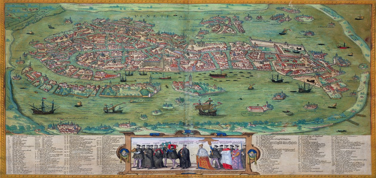 Mapa Wenecji, z "Civitates Orbis Terrarum" autorstwa Georga Brauna (1541-1622) i Fransa Hogenberga (1535-90), ok. 1572 r. autorstwa Joris Hoefnagel