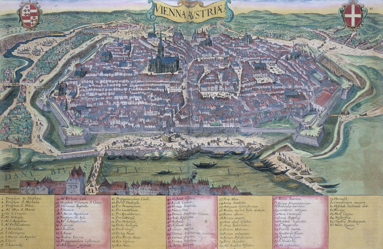 Mapa Wiednia, z "Civitates Orbis Terrarum" autorstwa Georga Brauna (1541-1622) i Fransa Hogenberga (1535-90) ok. 1572-1617 autorstwa Joris Hoefnagel