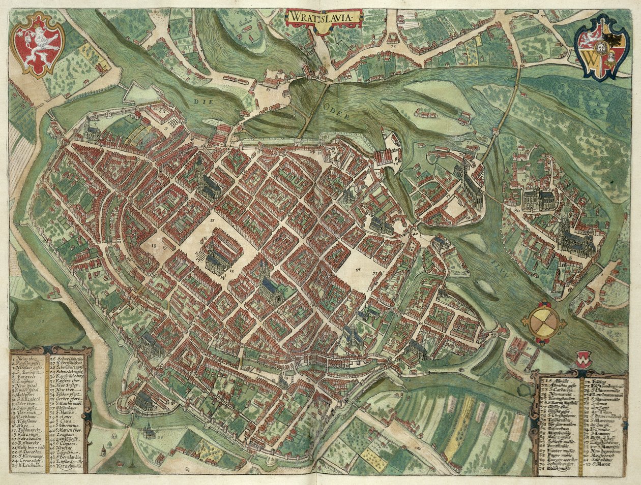 Mapa WRATISLAVA Bresslaw, z „Cities of the World” Georga Brauna (1541-1622) i Fransa Hogenberga (1535-90) c.1572-1617 autorstwa Joris Hoefnagel