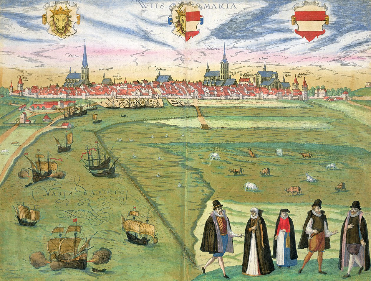 Mapa Wilnis, z „Cities of the World” Georga Brauna (1541-1622) i Fransa Hogenberga (1535-90) c.1572-1617 autorstwa Joris Hoefnagel